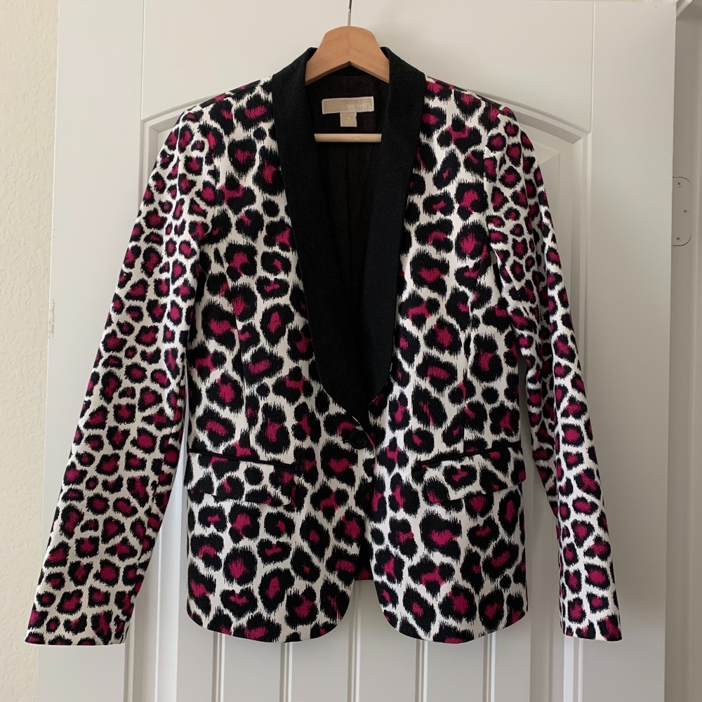 Michael Michael Kors Leopard Print Tuxedo Blazer - image 1